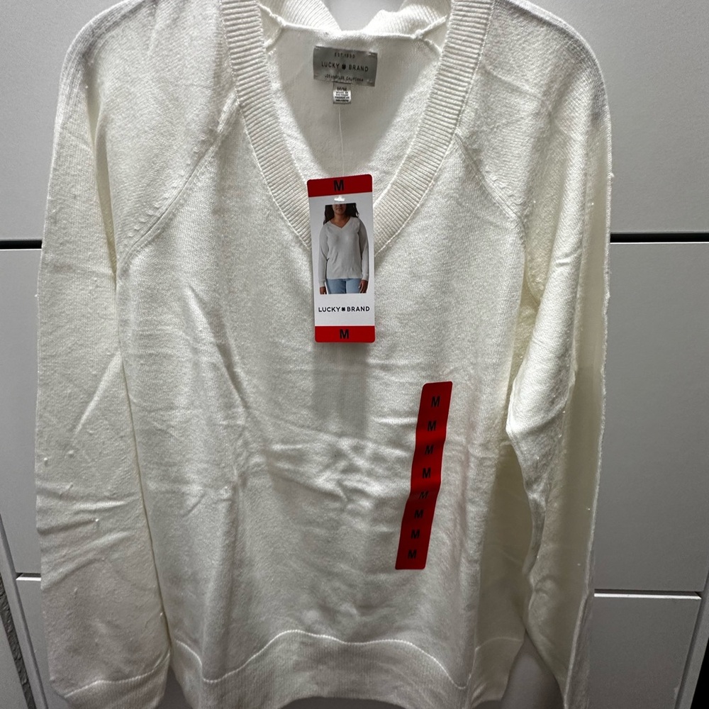 Luck Brand Sweaters V neck Long Sleeve shirts , color Marshmallow